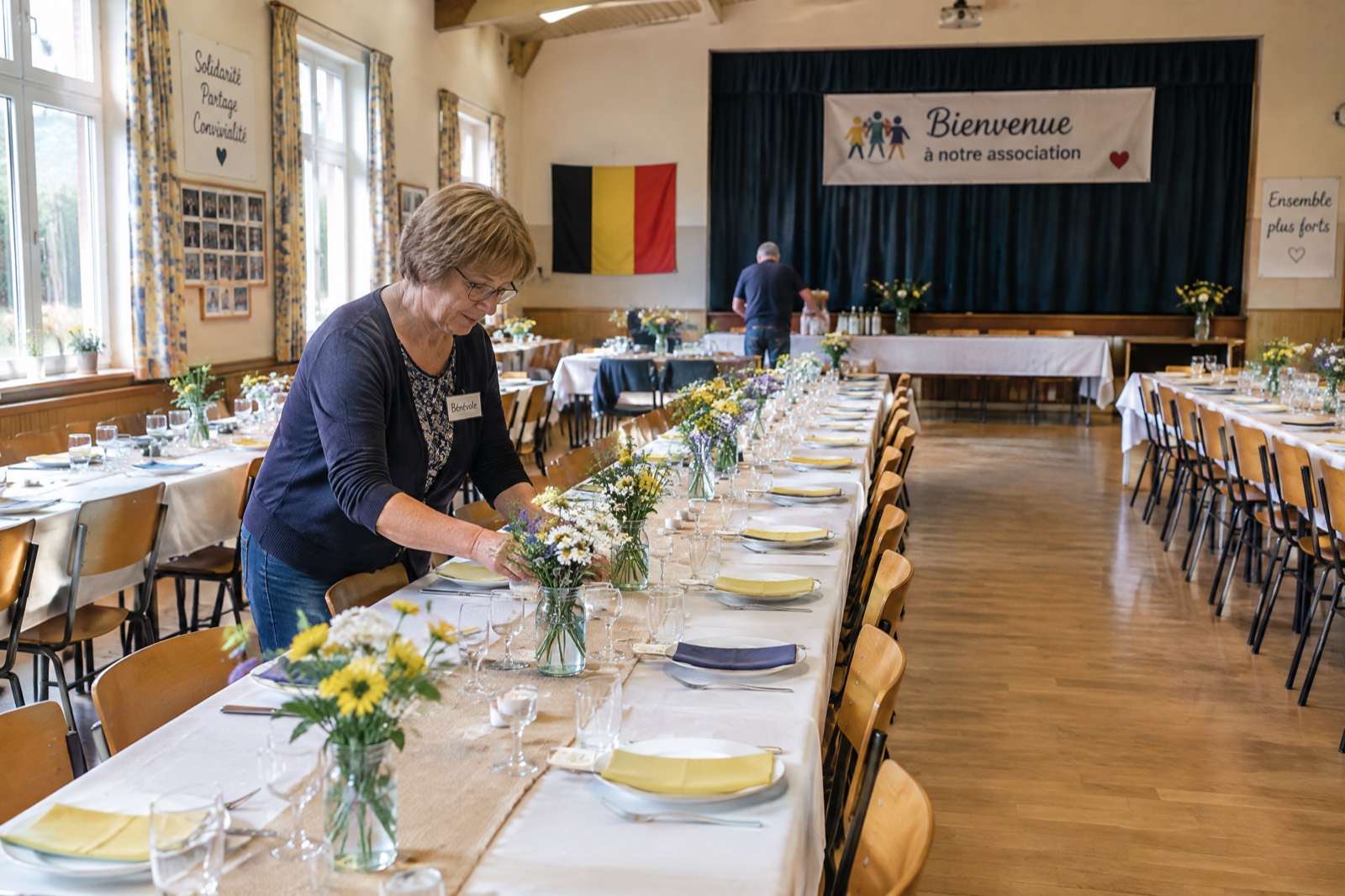 Een gedekte zaal voor een familiefeest, net voor de gasten komen